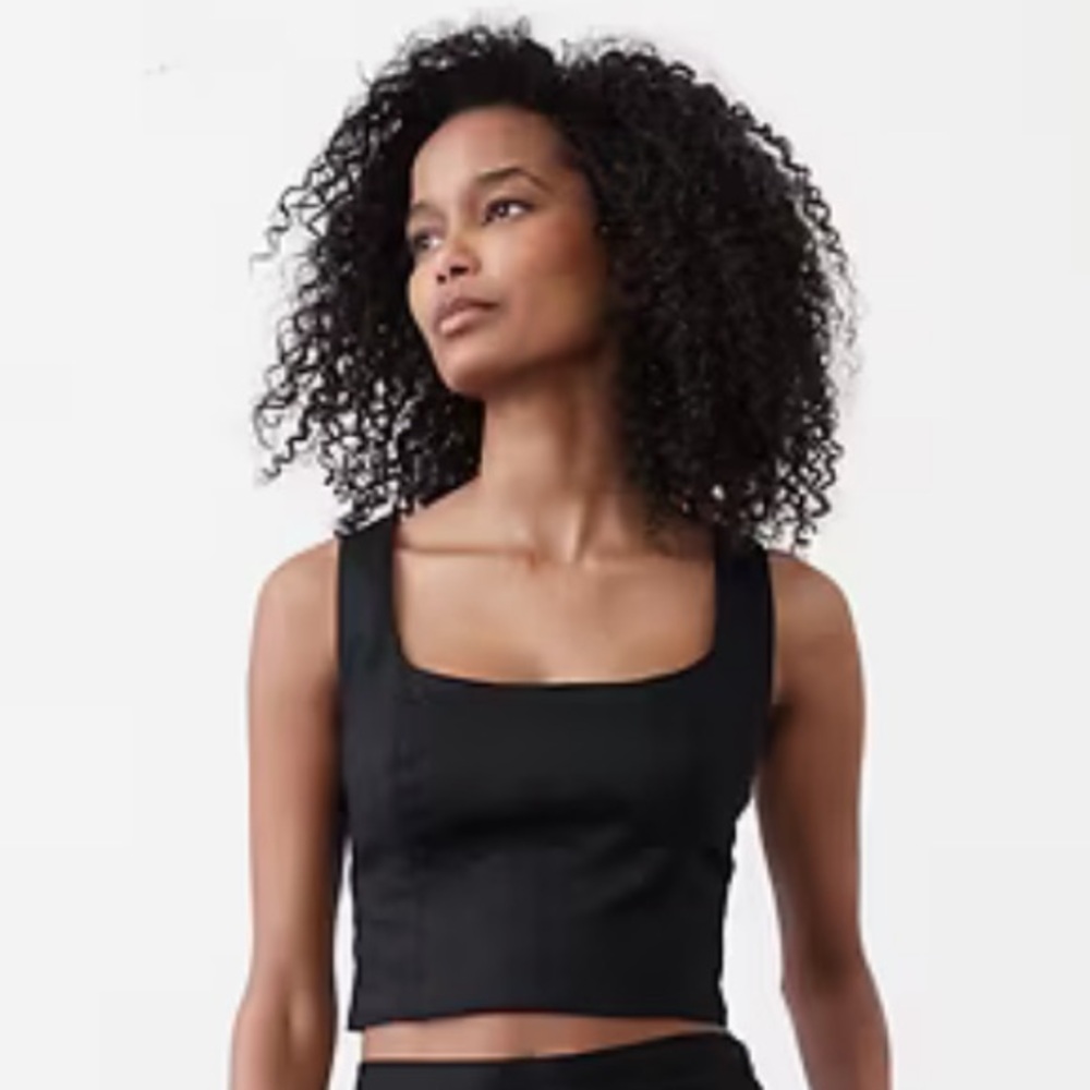 Banana Republic Factory LINEN-BLEND SQUARE-NECK BUSTIER—BLACK—Sz 16